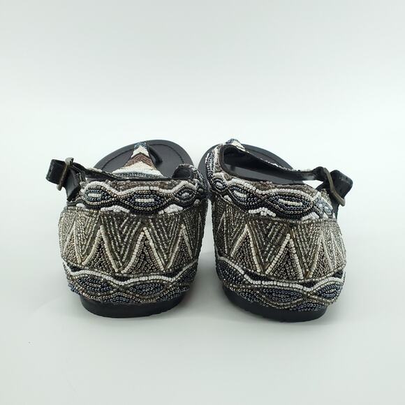 Aspiga Black Silver White T-Strap Hand-beaded Ankle Cuff Sandals Buckle Clasp 38 - Picture 7 of 11